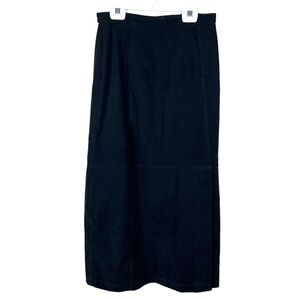 Vintage Size 8 Petite Black Faux Suede Long Skirt Elastic Waist